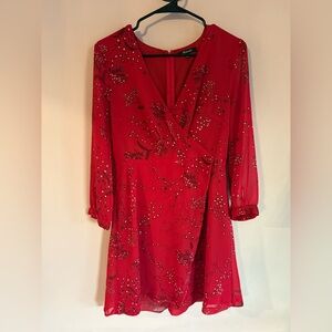 Madewell Red Floral Long Sleeve Dress
